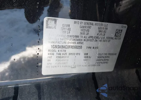 2015 Chevrolet Tahoe Lt from USA, damaged, VIN 1GNSKBKC8FR568255